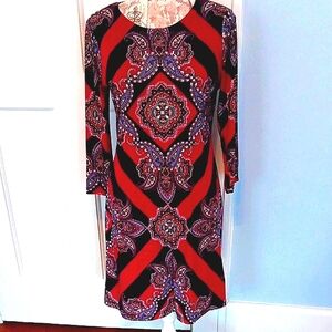 Elegant Black and Maroon Patterned Dress